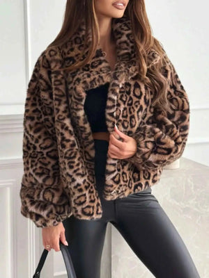 Leopard Faux Fur Cropped Jacket