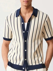 Men's Plus Size Striped Button Down Short Sleeve Shirt
