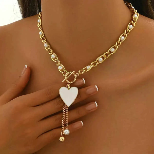18K Gold-Plated Pearl Heart Necklace