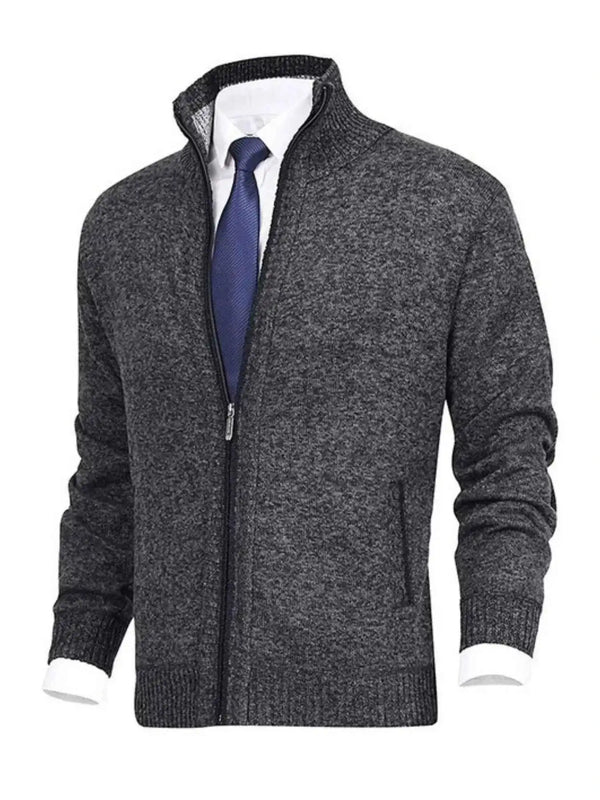 Men's Plus Size Cardigan - Ribbed Hem Zip Up for Stylish Comfort