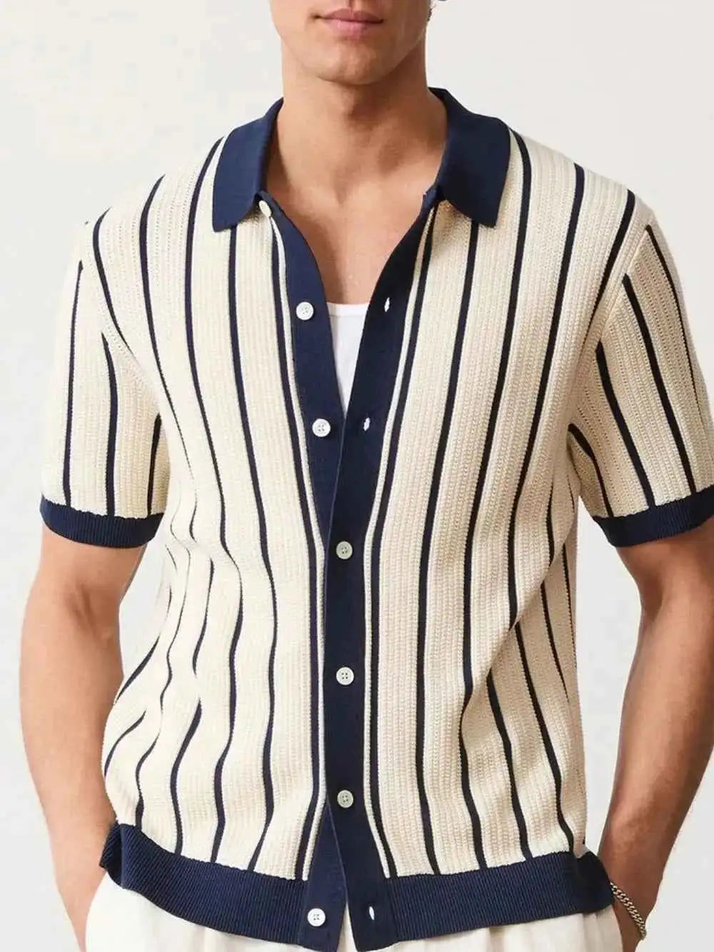 Men's Plus Size Striped Shirt - Short Sleeve Button Down Style